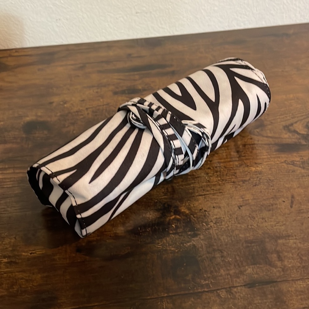 NEW Zebra Print Cosmetic Brush Holder‎ and Bag!